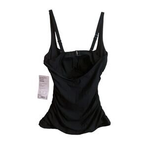 NWT ATHLETA Tankini 32 D-DD Square Neck Black Ruched Sides Removable Cups